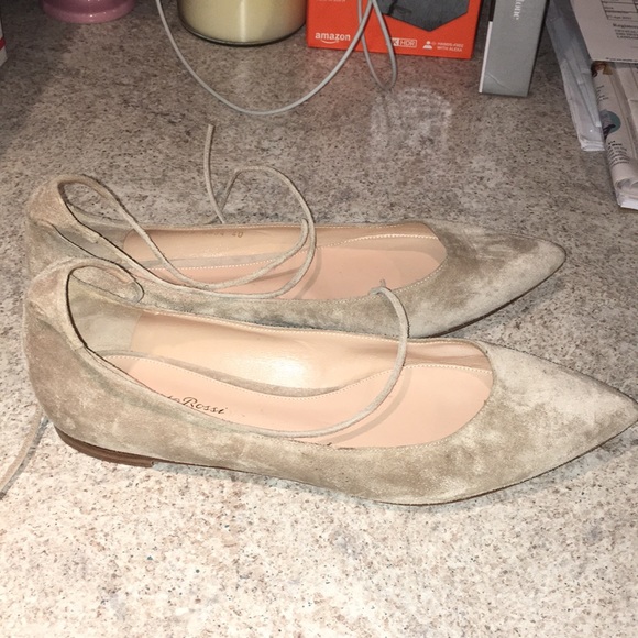 GIANVITO ROSSI TAN SUEDE EUC ANKLE TIE UP BALLET FLATS SIZE 40 - Picture 4 of 10